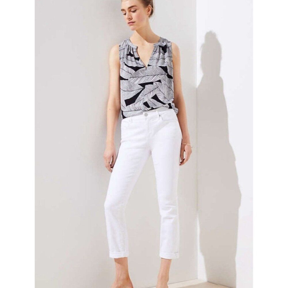 loft petite straight crop jeans solid white Straight Leg Denim 4 Small